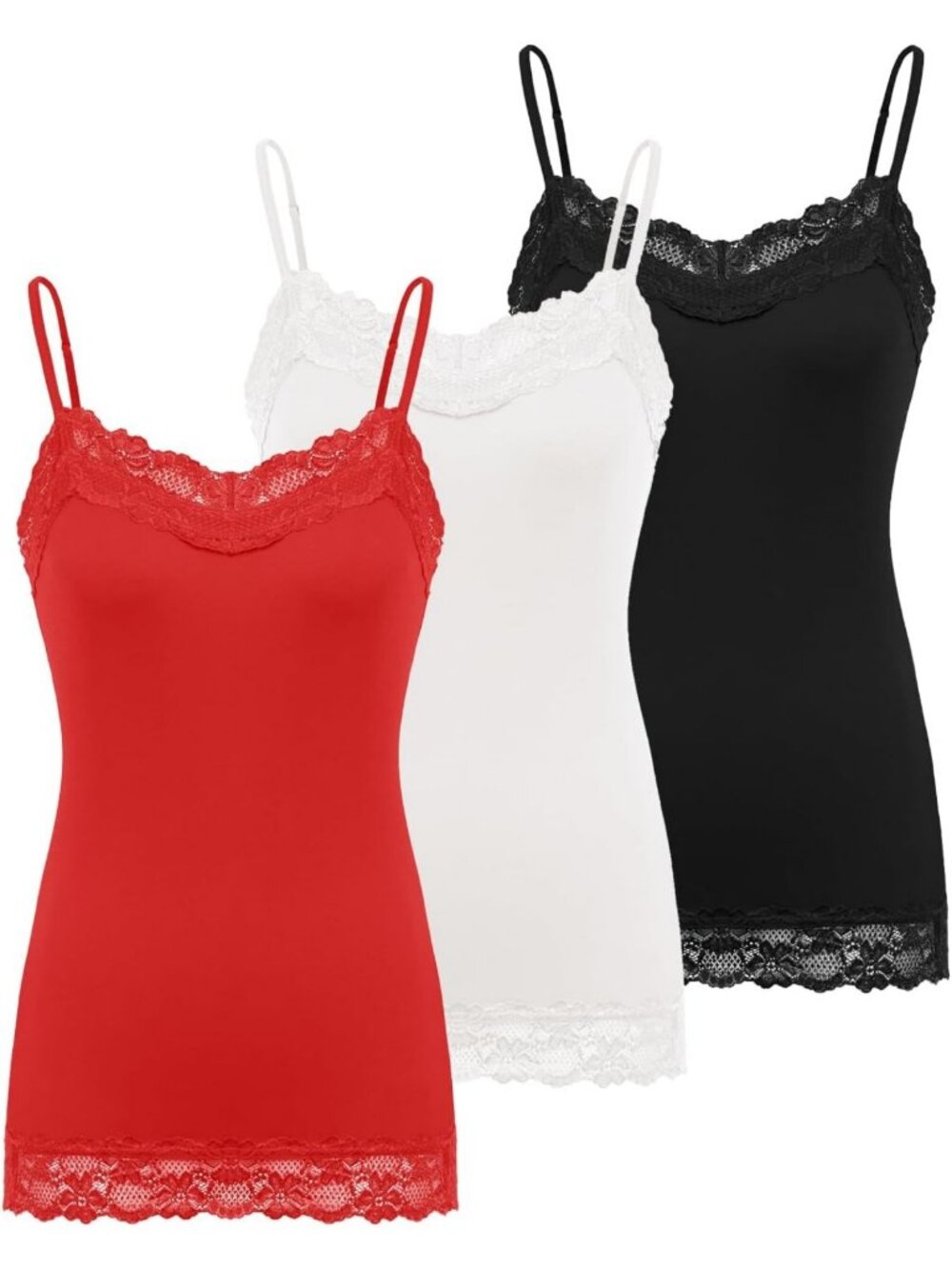Adjustable Spaghetti Strap Lace Trim Cami Tunic Tank Top - 3 Pack for Women